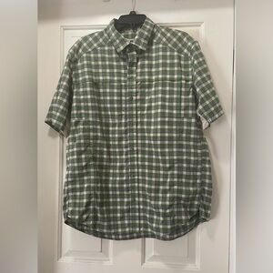 REI Green, Cream, and Gray Checkered Men's Hiking Shirt with Vents size L